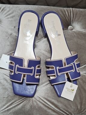 Purple Leather Slide Sandals